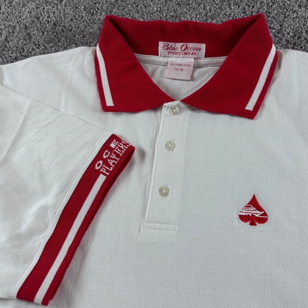 Vintage Blue Ocean Sportswear Polo Shirt Mens XL White Red Cotton Yacht Club